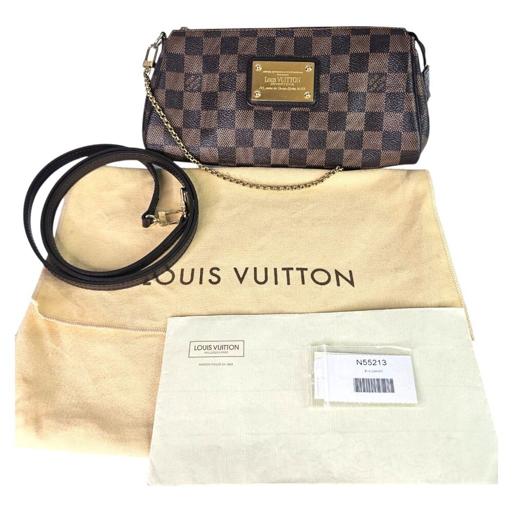 LOUIS VUITTON Damier Ebene Eva Small Chain 2 Way Shoulder Strap +Dust Bag Tags